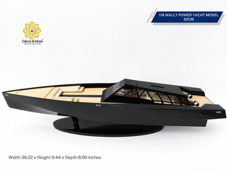 118 Wally Power Yacht Model 92cm - Black Handcrafted Wooden Luxury Display