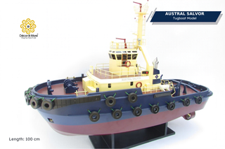 AUSTRAL SALVOR Wooden Tugboat Model - Handcrafted Australian Harbour Tug Replica