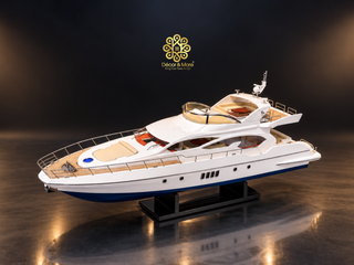 AZIMUT 70 Yacht Model 90cm - Handmade Natural Wood Luxury Yacht Display