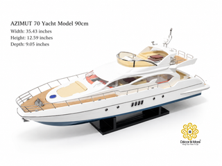 AZIMUT 70 Yacht Model 90cm - Handmade Natural Wood Luxury Yacht Display