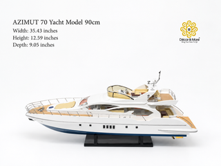 AZIMUT 70 Yacht Model 90cm - Handmade Natural Wood Luxury Yacht Display