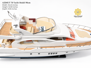 AZIMUT 70 Yacht Model 90cm - Handmade Natural Wood Luxury Yacht Display