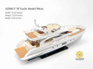AZIMUT 70 Yacht Model 90cm - Handmade Natural Wood Luxury Yacht Display