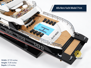 Alfa Nero Yacht Model 71cm - Handcrafted Natural Wood Luxury Yacht Display