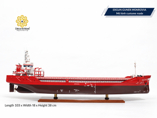 ERGUN GUNER MONROVIA Wooden Cargo Ship Model - Handcrafted General Cargo Vessel Replica