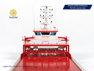 ERGUN GUNER MONROVIA Wooden Cargo Ship Model - Handcrafted General Cargo Vessel Replica