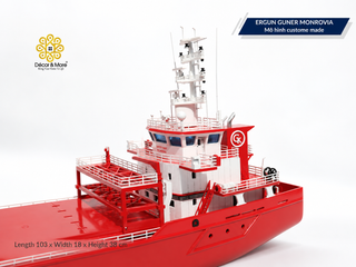 ERGUN GUNER MONROVIA Wooden Cargo Ship Model - Handcrafted General Cargo Vessel Replica