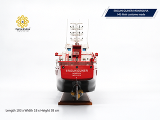 ERGUN GUNER MONROVIA Wooden Cargo Ship Model - Handcrafted General Cargo Vessel Replica