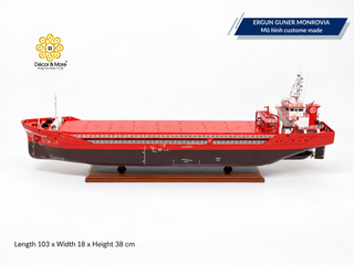 ERGUN GUNER MONROVIA Wooden Cargo Ship Model - Handcrafted General Cargo Vessel Replica