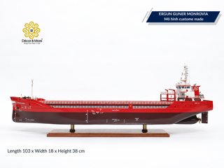 ERGUN GUNER MONROVIA Wooden Cargo Ship Model - Handcrafted General Cargo Vessel Replica