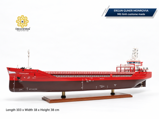 ERGUN GUNER MONROVIA Wooden Cargo Ship Model - Handcrafted General Cargo Vessel Replica