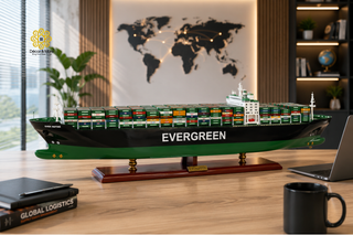EVERGREEN Container Ship Model 103cm – Personalized Handcrafted Wooden Display