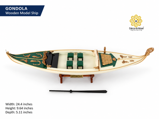 GONDOLA Wooden Model Ship 62cm - Cream Painted Vintage Nautical Display
