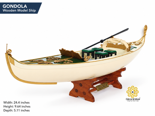 GONDOLA Wooden Model Ship 62cm - Cream Painted Vintage Nautical Display