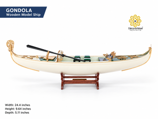 GONDOLA Wooden Model Ship 62cm - Cream Painted Vintage Nautical Display