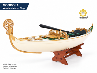 GONDOLA Wooden Model Ship 62cm - Cream Painted Vintage Nautical Display