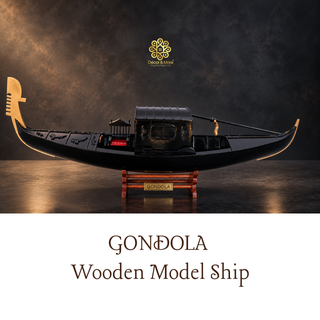 GONDOLA Wooden Model Ship 62cm - Black Painted Vintage Ship with Roof