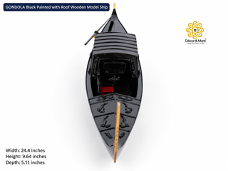 GONDOLA Wooden Model Ship 62cm - Black Painted Vintage Ship with Roof