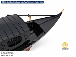 GONDOLA Wooden Model Ship 62cm - Black Painted Vintage Ship with Roof