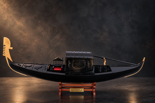 GONDOLA Wooden Model Ship 62cm - Black Painted Vintage Ship with Roof