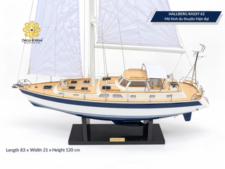 HALLBERG-RASSY 62 Wooden Sailing Yacht Model - 83cm (32.68") Handcrafted Luxury Yacht Décor
