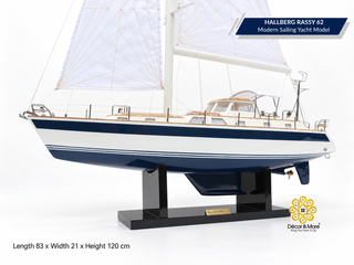 HALLBERG-RASSY 62 Wooden Sailing Yacht Model - 83cm (32.68") Handcrafted Luxury Yacht Décor