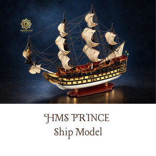 HMS Prince Painted Tall Ship Model 94cm - Handcrafted Wooden Warship Replica