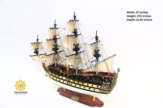 HMS Prince Painted Tall Ship Model 94cm - Handcrafted Wooden Warship Replica