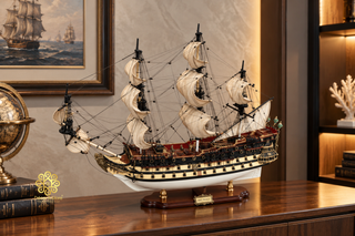 HMS Prince Painted Tall Ship Model 94cm - Handcrafted Wooden Warship Replica