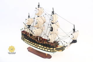 HMS Prince Painted Tall Ship Model 94cm - Handcrafted Wooden Warship Replica