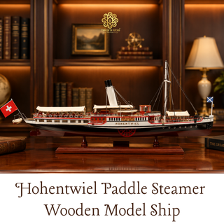 Hohentwiel Paddle Steamer Wooden Ship Model 74cm - Handcrafted Nautical Collectible