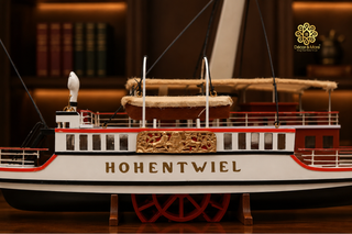 Hohentwiel Paddle Steamer Wooden Ship Model 74cm - Handcrafted Nautical Collectible