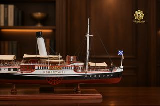 Hohentwiel Paddle Steamer Wooden Ship Model 74cm - Handcrafted Nautical Collectible