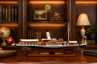 Hohentwiel Paddle Steamer Wooden Ship Model 74cm - Handcrafted Nautical Collectible