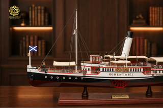 Hohentwiel Paddle Steamer Wooden Ship Model 74cm - Handcrafted Nautical Collectible