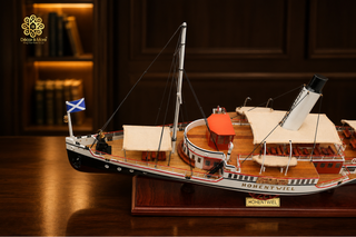 Hohentwiel Paddle Steamer Wooden Ship Model 74cm - Handcrafted Nautical Collectible