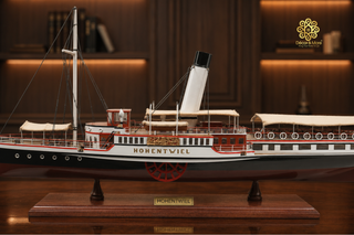 Hohentwiel Paddle Steamer Wooden Ship Model 74cm - Handcrafted Nautical Collectible