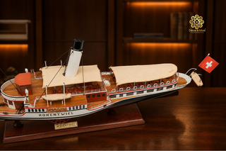 Hohentwiel Paddle Steamer Wooden Ship Model 74cm - Handcrafted Nautical Collectible