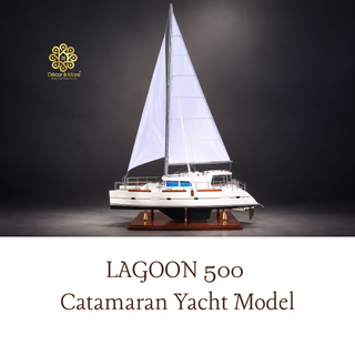 Lagoon 500 Catamaran Yacht Model 72cm - Handcrafted Natural Wood Sailing Yacht Display