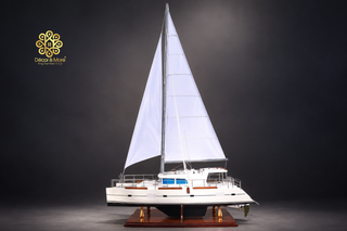 Lagoon 500 Catamaran Yacht Model 72cm - Handcrafted Natural Wood Sailing Yacht Display