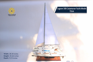 Lagoon 500 Catamaran Yacht Model 72cm - Handcrafted Natural Wood Sailing Yacht Display