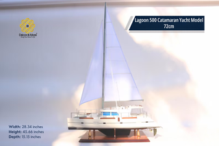 Lagoon 500 Catamaran Yacht Model 72cm - Handcrafted Natural Wood Sailing Yacht Display