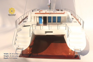Lagoon 500 Catamaran Yacht Model 72cm - Handcrafted Natural Wood Sailing Yacht Display