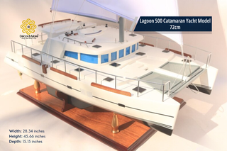 Lagoon 500 Catamaran Yacht Model 72cm - Handcrafted Natural Wood Sailing Yacht Display