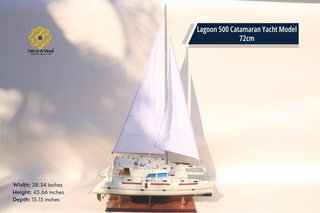 Lagoon 500 Catamaran Yacht Model 72cm - Handcrafted Natural Wood Sailing Yacht Display