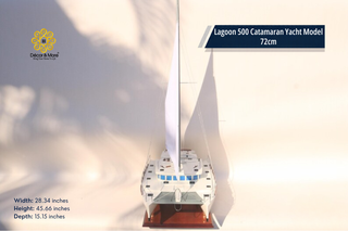 Lagoon 500 Catamaran Yacht Model 72cm - Handcrafted Natural Wood Sailing Yacht Display