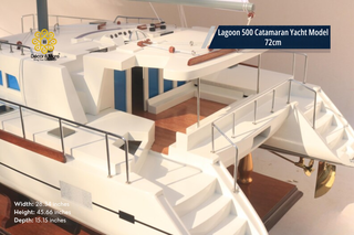 Lagoon 500 Catamaran Yacht Model 72cm - Handcrafted Natural Wood Sailing Yacht Display
