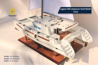 Lagoon 500 Catamaran Yacht Model 72cm - Handcrafted Natural Wood Sailing Yacht Display
