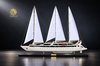 Le Ponant Sailing Yacht Model 90cm - Handmade Wooden Luxury Yacht Display
