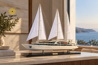 Le Ponant Sailing Yacht Model 90cm - Handmade Wooden Luxury Yacht Display